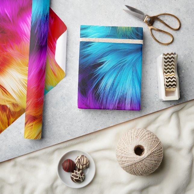 Bright Rainbow faux monster fur texture Wrapping Paper (Crafts)