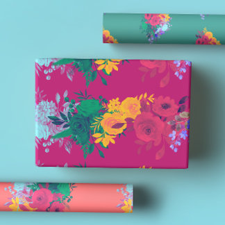 Bright Rainbow Floral Wedding Wrapping Paper Sheet