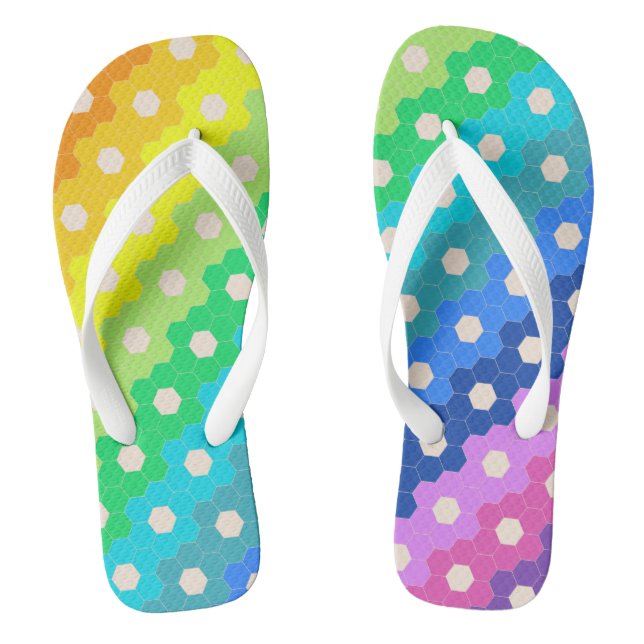 Bright Rainbow Geometric Hexagon Flower Pattern Jandals (Footbed)