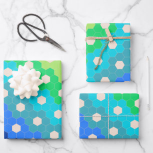 Bright Rainbow Geometric Hexagon Flower Pattern Wrapping Paper Sheet
