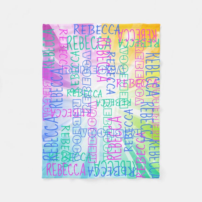 Bright Rainbow Girls Cute Personalised Custom Name Fleece Blanket (Front)