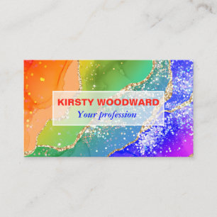 Bright Rainbow & Gold Faux Glitter Agate Business Card