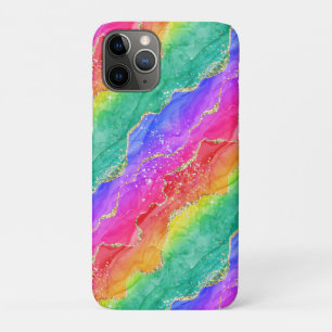 Bright Rainbow & Gold Faux Glitter Agate Case-Mate iPhone Case