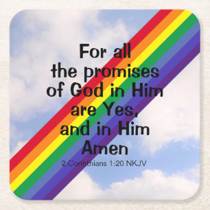 Bright Rainbow in Sky Inspirational Bible Verse Square Paper Coaster