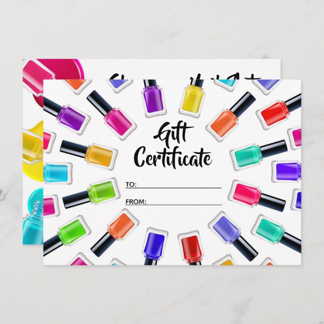 Bright Rainbow Nail Art Tech Gift Certificate Card (Front/Back)