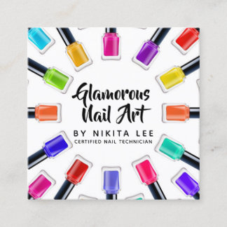 Bright Rainbow Nail Art Tech Salon Social Media Square Business Card