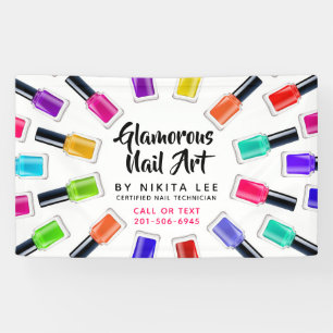 Bright Rainbow Nail Polish Art Tech Salon Custom Banner