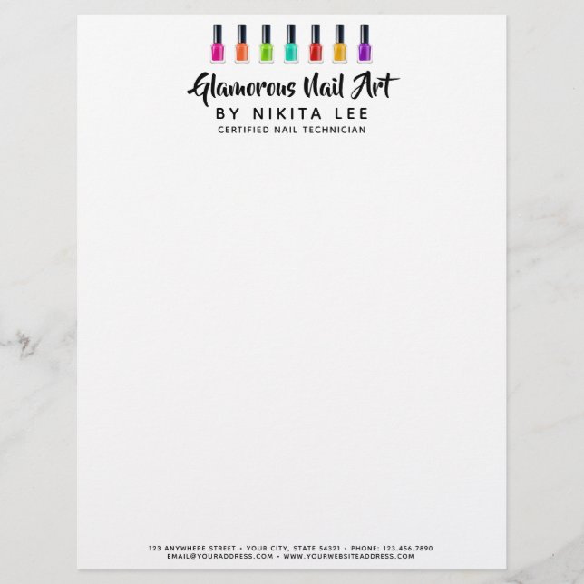 Bright Rainbow Nail Polish Art Tech Salon Custom Letterhead (Front)