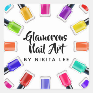 Bright Rainbow Nail Polish Art Tech Salon Custom Square Sticker