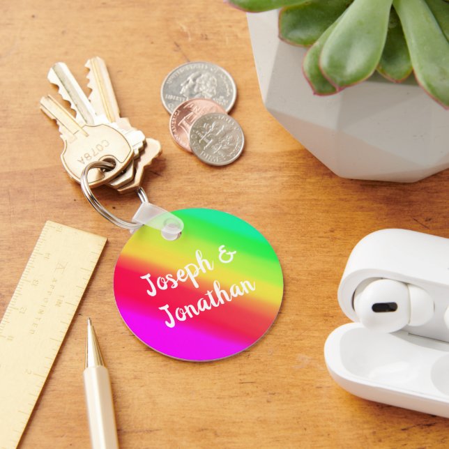 Bright Rainbow Ombre Colour Gradient Custom Names Key Ring (Desk)