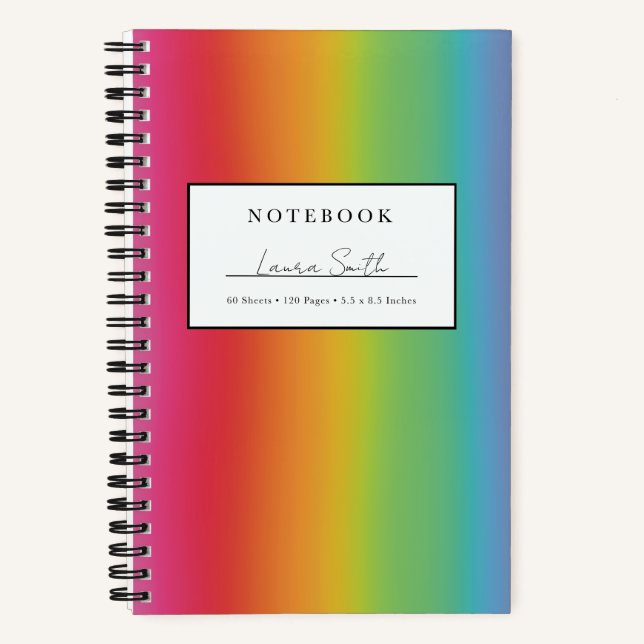 Bright Rainbow Ombré Personalised Notebook (Front)