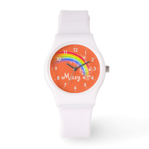 Bright rainbow orange name wrist watch