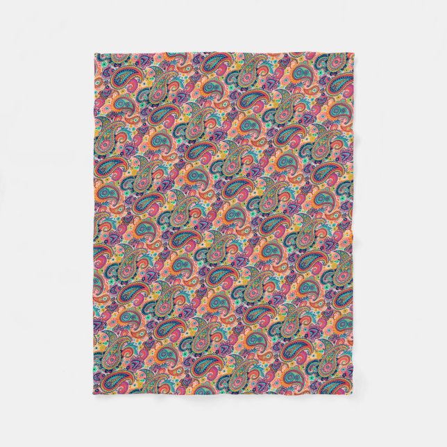 Bright Rainbow Paisley Fleece Blanket (Front)