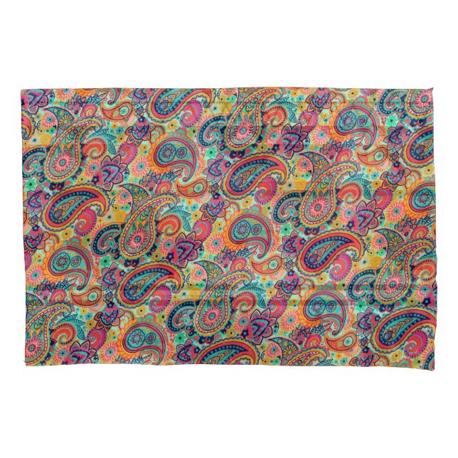 Bright Rainbow Paisley Pillowcase (Front)