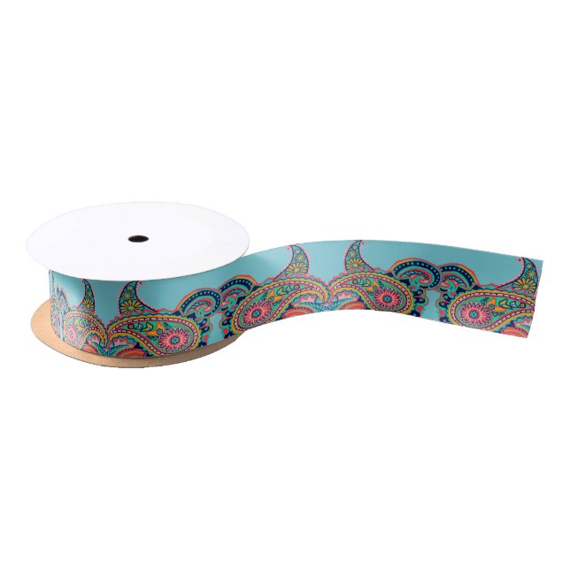 Bright Rainbow Paisley Satin Ribbon (Spool)