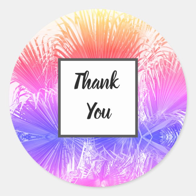 Bright Rainbow Palm Thank You Wedding Gift Sticker (Front)