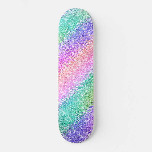Bright Rainbow Pebble Ombre Confetti Style Striped Skateboard (Front)