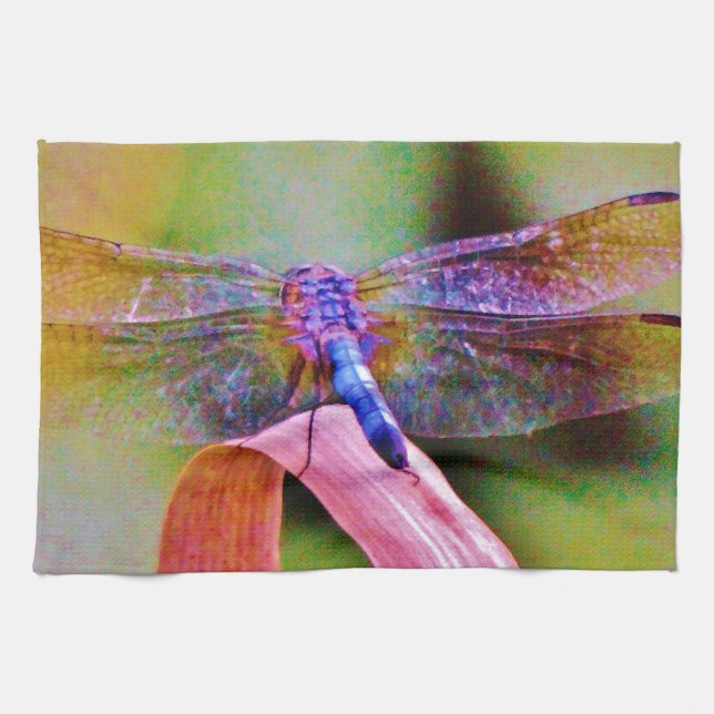 Bright Rainbow Pink Dragonfly Tea Towel (Horizontal)