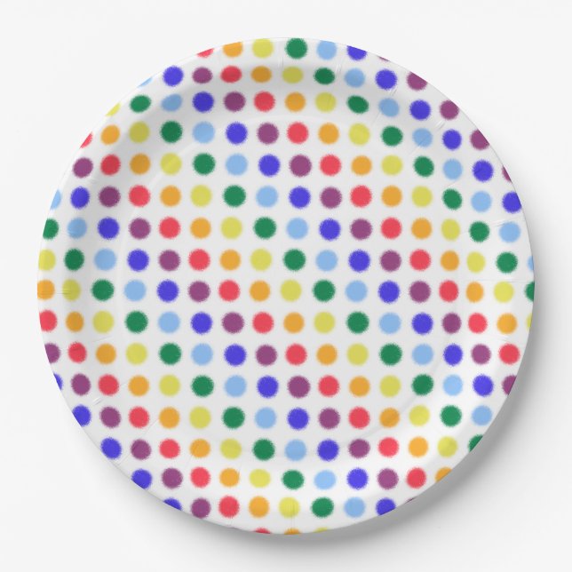 Bright Rainbow Polka Dot Stripes Paper Plate (Front)