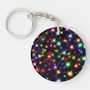 Bright Rainbow Sparkles, Stars & Fireworks Key Ring