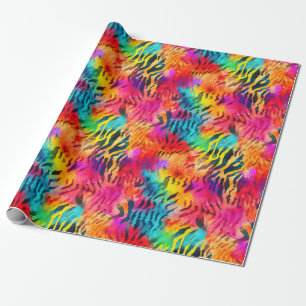 Bright Rainbow Tiger Stripes Wrapping Paper