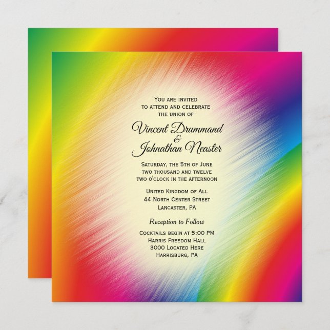 Bright Rainbow Wedding Invitations (Front/Back)