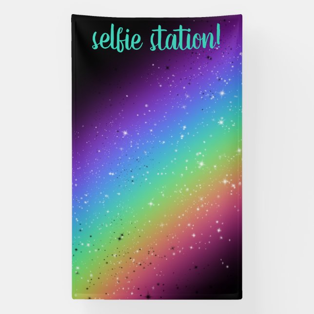 Bright Rainbow With Stars Selfie Station Backdrop Banner (Vertical)