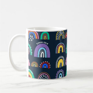 Bright rainbows on a dark background. Cute illustr Coffee Mug