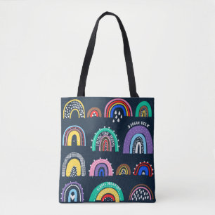 Bright rainbows on a dark background. Cute illustr Tote Bag