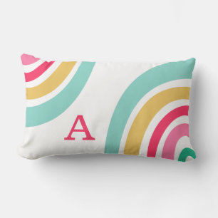 Bright Rainbows with Child's Monogram Colourful Lumbar Cushion