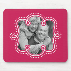 Bright Raspberry Pink Doodled Frame Photo Mouse Pad
