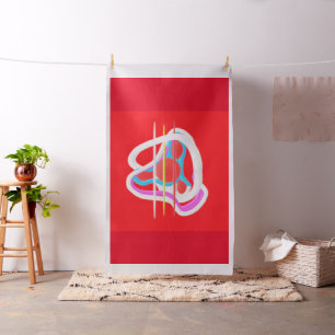 BRIGHT RED ABSTRACT ART MODERN PIPES AND TANGLES FABRIC