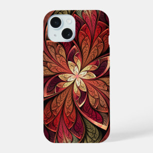 Bright Red Abstract Stained Glass Pattern iPhone 15 Case