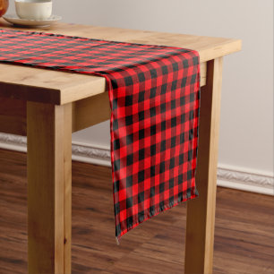 Bright Red and Black Buffalo Plaid, Chequered Short Table Runner