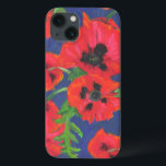 Bright Red and Black Oriental Poppies Pattern iPhone 13 Case<br><div class="desc">A stylish Case-Mate case to protect your iPad Air, with a beautiful, bold pattern of scarlet red and black Oriental Poppies, on a deep blue background. Part of the Posh & Painterly 'Oriental Poppies' collection, this pattern can be can easily be customised by resizing the pattern tile for a very...</div>