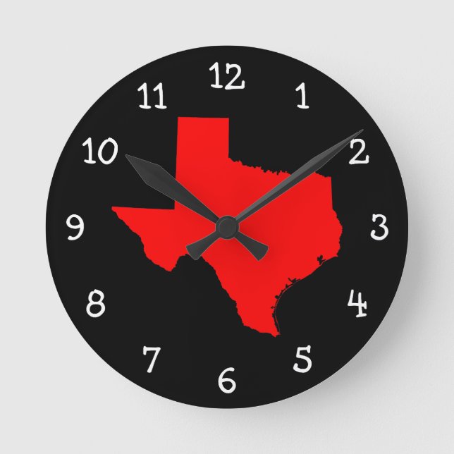 Bright Red and Black Texas Round Clock (Front)