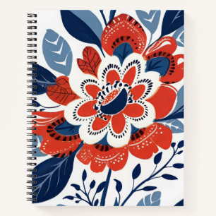 Bright Red and Blue Botanical  Notebook