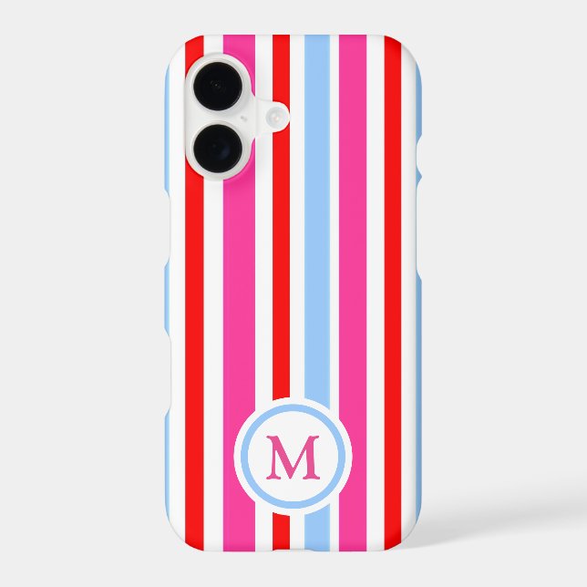 Bright Red and Blue Candy Stripes Monogram (Back)