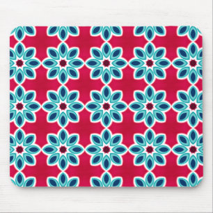 Bright Red and Blue Modern Geometric Pattern Mouse Pad