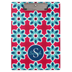 Bright Red and Blue Modern Geometric Personalised Clipboard