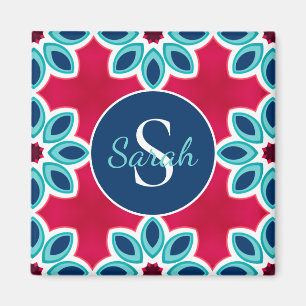 Bright Red and Blue Modern Geometric Personalised Magnet