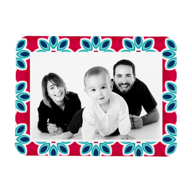 Bright Red and Blue Modern Geometric Photo Magnet (Horizontal)