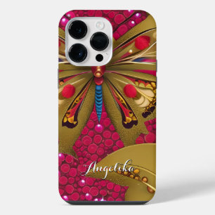 Bright Red and Gold Butterfly Personalised Name iPhone 14 Pro Max Case