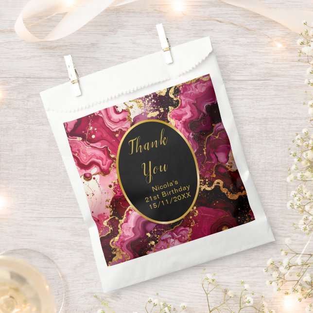 Bright Red and Gold Marble Agate Birthday Party Favour Bags (Clipped)