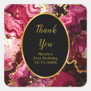 Bright Red and Gold Marble Agate Birthday Party Square Sticker