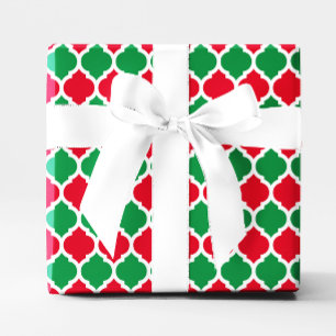 Bright Red and Green Christmas Quatrefoil Wrapping Paper