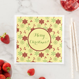 Bright Red and Green Snowflakes Pattern Napkin