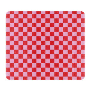 Bright Red and Light Pink Checkered Cutting Board