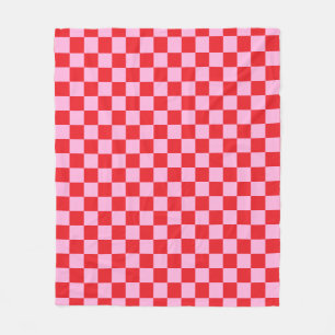 Bright Red and Light Pink Checkered Fleece Blanket