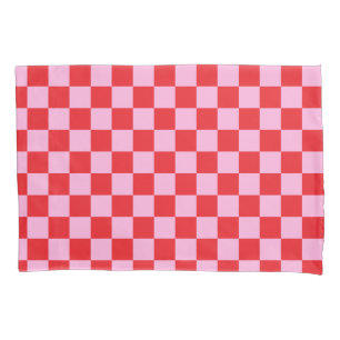 Bright Red and Light Pink Chequered Pillowcase